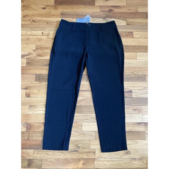 Eileen Fisher Black Slim Ankle Pant Recycled Poly Stretch Front Zip Medium - Picture 1 of 9